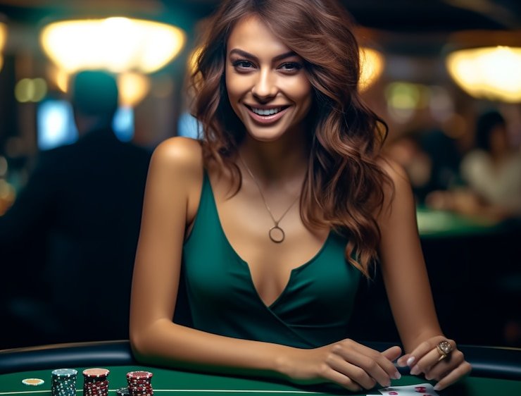Pembawa kartu dealing di meja Live Casino dengan jaringan streaming profesional